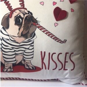 Pugs and Kisses Valentine’s throw pillow New